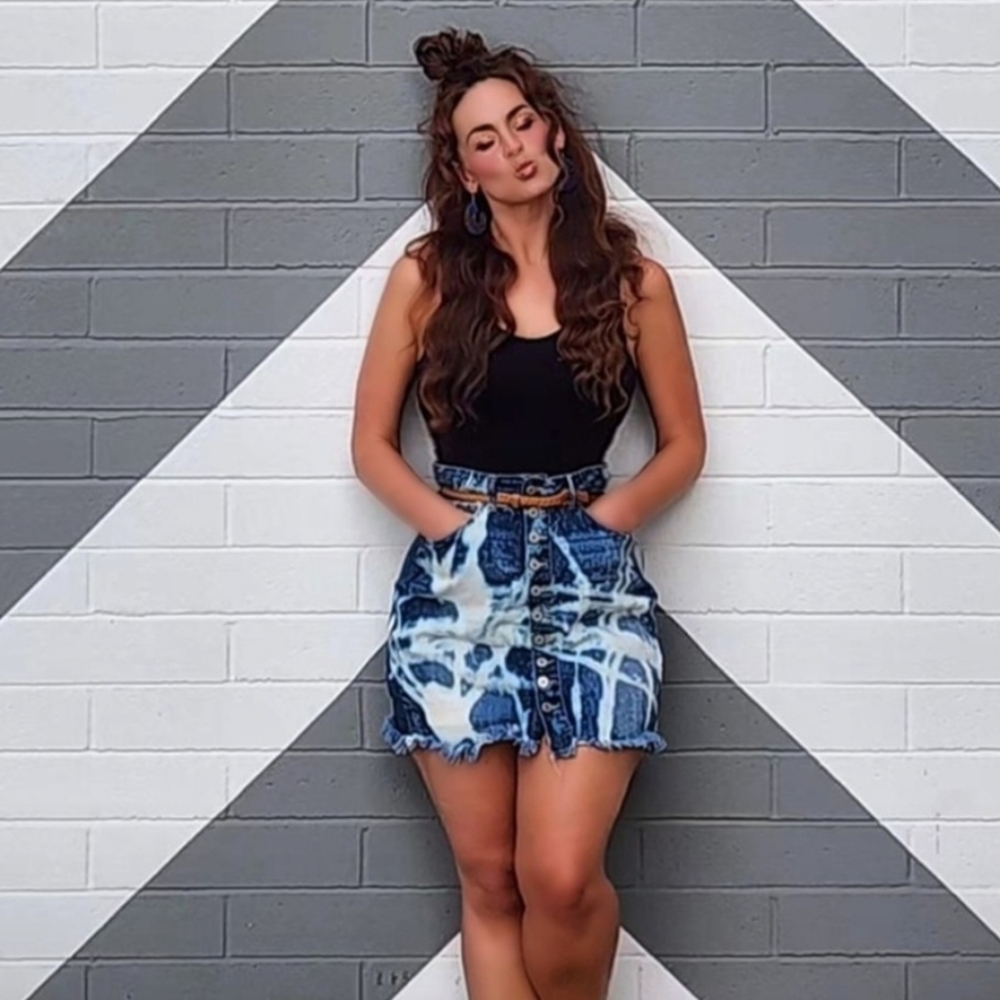Button Down Tie-Dye Jean Skirt